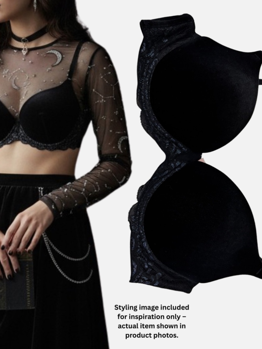 Victoria's Secret Y2K True Vintage 2001 Black Velour & Lace Push-Up Bra 36C